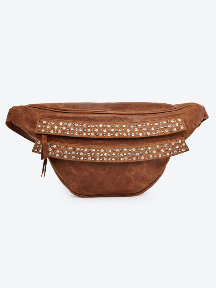 Dario Lario Studded Rusty Brown leather waist pouch