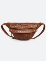 Dario Lario Studded Vintage Brown Leather Waist Pouch Handmade Vintage Belt Bag