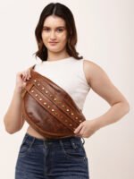 Dario Lario Studded Vintage Brown Leather Waist Pouch Handmade Vintage Belt Bag
