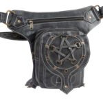 Dario Lario Tactical Leather Thigh Bag Black Cross-Stitched Utility Pouch