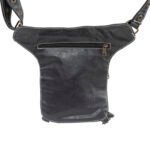 Dario Lario Tactical Leather Thigh Bag Black Cross-Stitched Utility Pouch