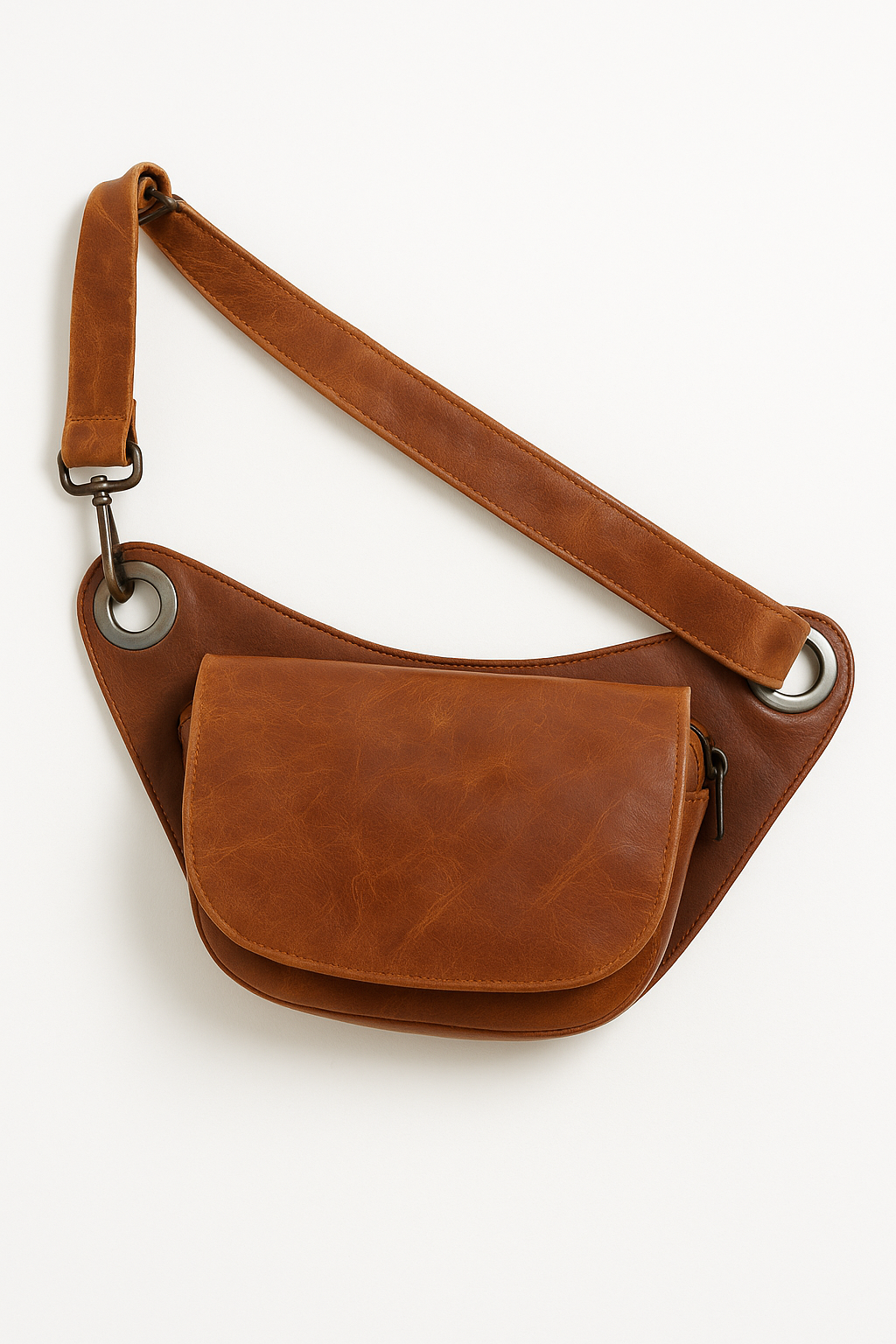 Dario Lario Vintage Tan Waist Pouch Minimalist Leather Hip Bag with Oversized Grommets