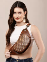 Full studded Rusty Brown leather waist pouch