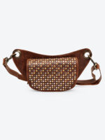 Full studded Vintage Brown leather waist pouch by Dario Lario – handmade vintage rock belt bag