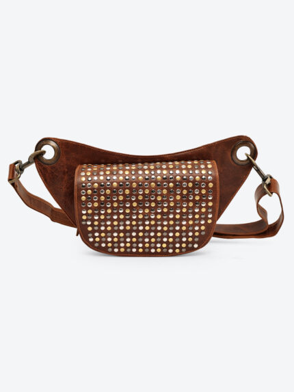 Full studded Vintage Brown leather waist pouch by Dario Lario – handmade vintage rock belt bag