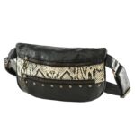 Savona Black Leather Waist Pouch with Python-Print Accent
