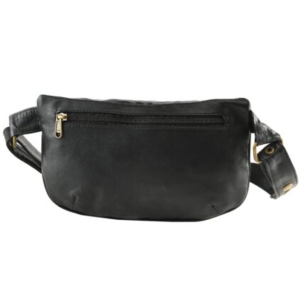 Savona Black Leather Waist Pouch with Python-Print Accent