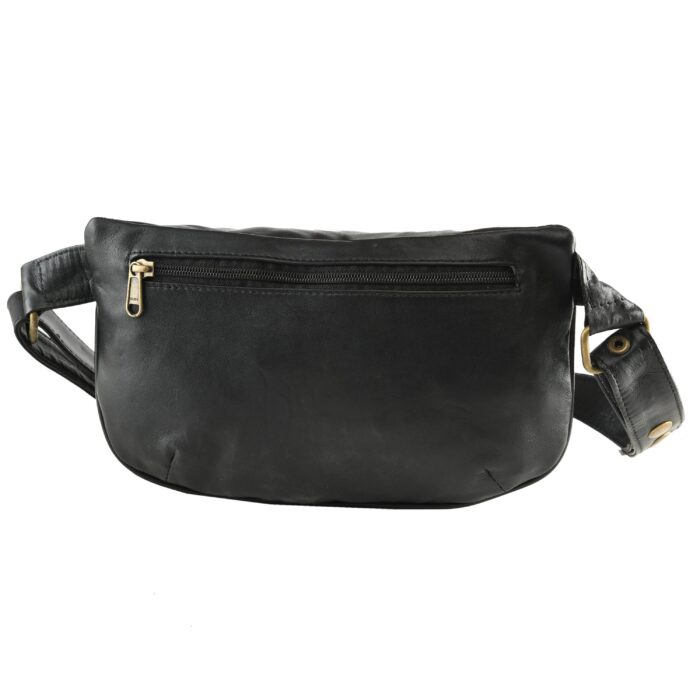Savona Black Leather Waist Pouch with Python-Print Accent