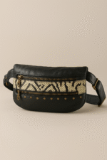 Savona Black Leather Waist Pouch with Python-Print Accent