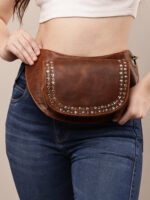 Studded Vintage brown leather waist pouch by Dario Lario – handmade vintage belt bag