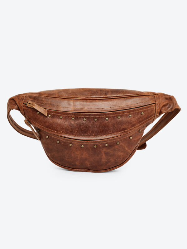 patchwork brown leather waist pouch by dario lario – handcrafted belt bag uke