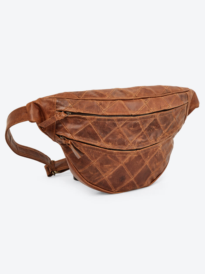 patchwork brown leather waist pouch by dario lario – handcrafted belt bag uk