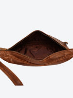 patchwork brown leather waist pouch by dario lario – handcrafted belt bag uke