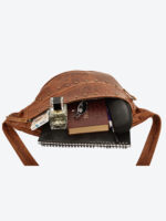 patchwork brown leather waist pouch by dario lario – handcrafted belt bag uke