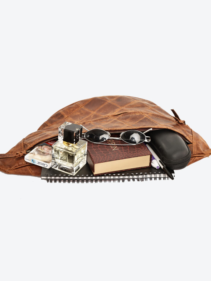 patchwork brown leather waist pouch by dario lario – handcrafted belt bag uk