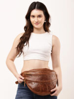 patchwork brown leather waist pouch by dario lario – handcrafted belt bag uke
