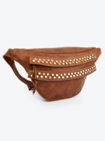 premium studded brown leather belt bag by dario lario – handcrafted crossbody waist package