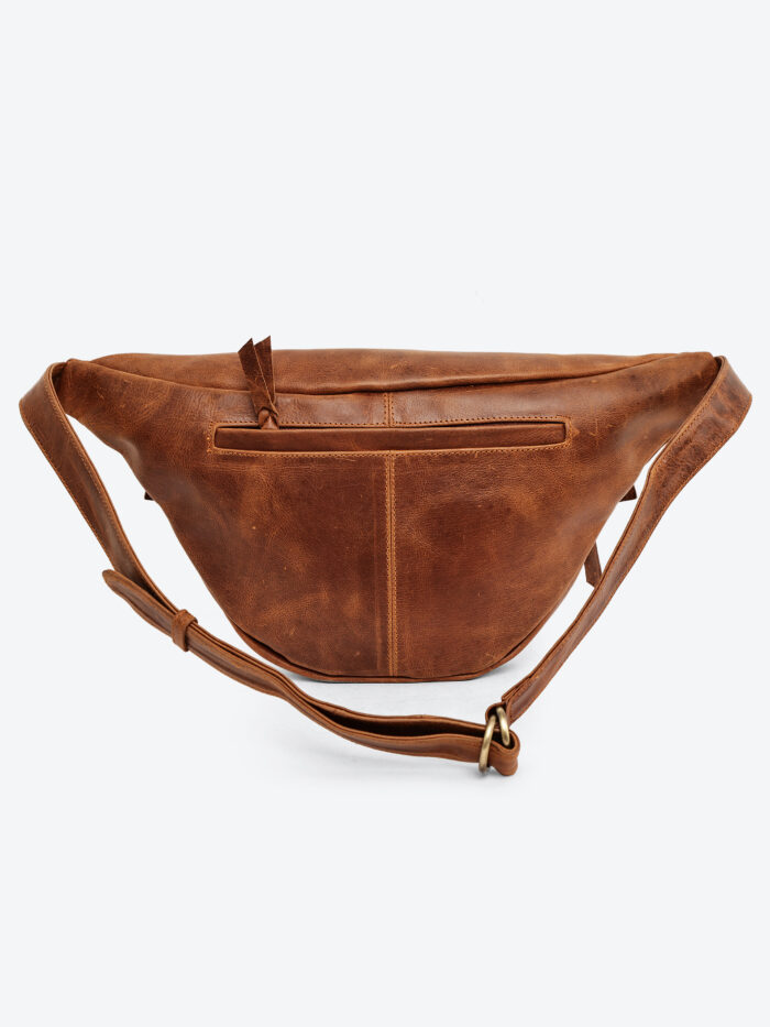 premium studded brown leather belt bag by dario lario – handcrafted crossbody waist package