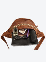 premium studded brown leather belt bag by dario lario – handcrafted crossbody waist package