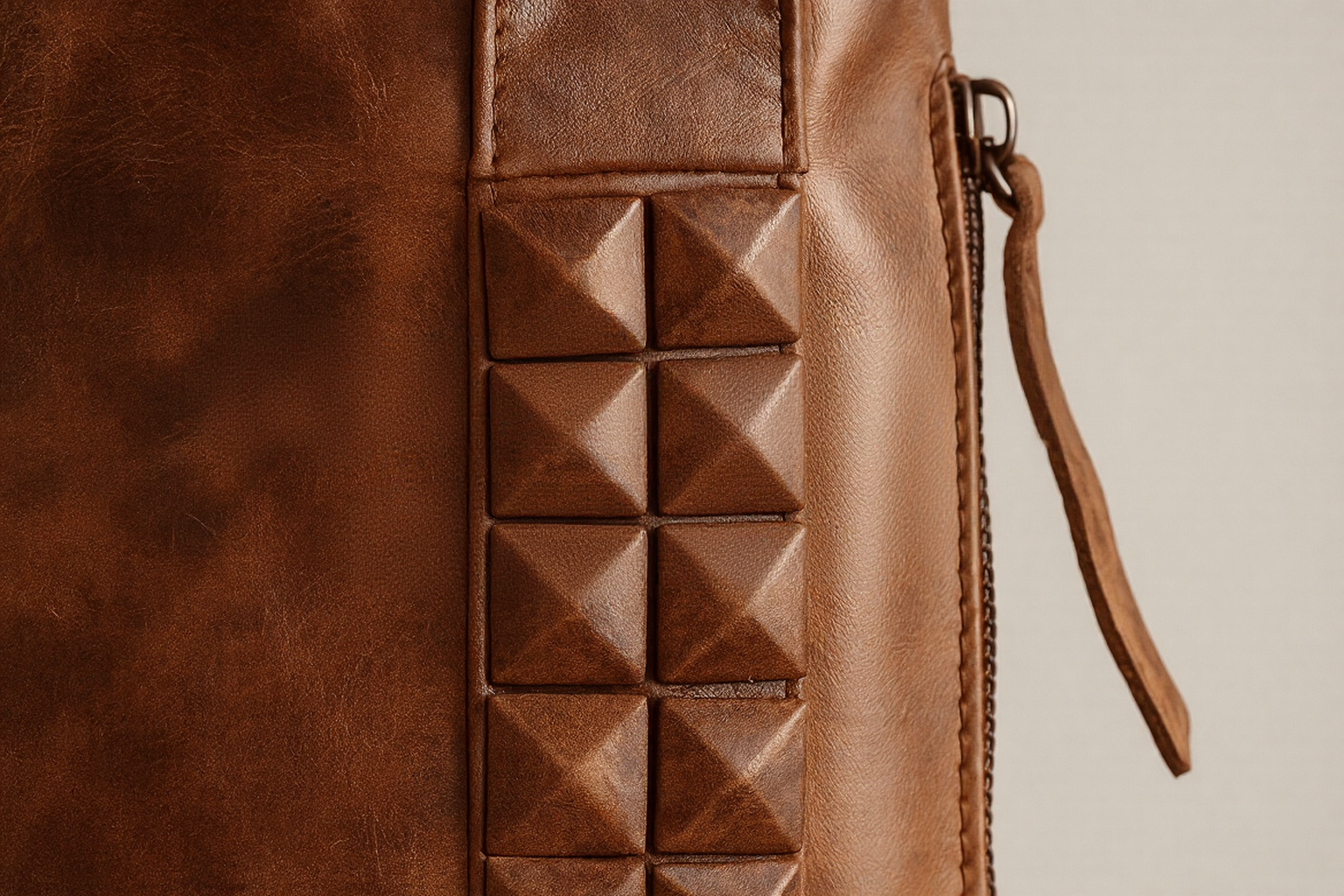 Full studded Vintage Brown leather waist pouch by Dario Lario – handmade vintage rock belt bag (2)-Photoroom