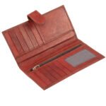 Cherry red leather-look clutch with flap closure