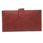 Cherry red leather-look clutch with flap closure
