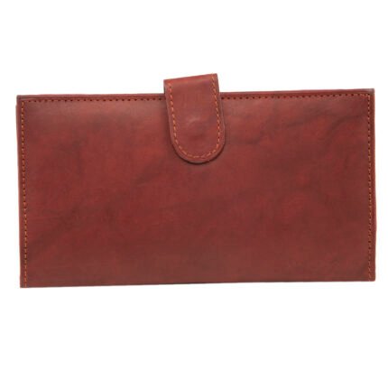 Cherry red leather-look clutch with flap closure