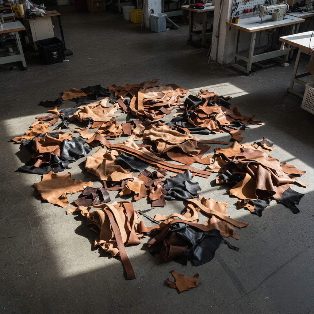 Pile of discarded leather scraps and offcuts
