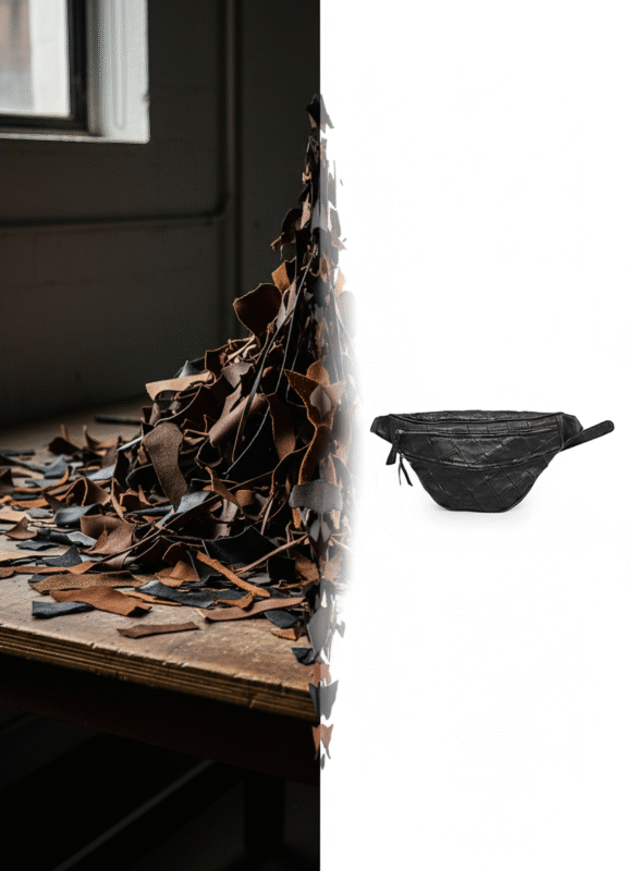 Patchwork black leather waist pouch by Dario Lario