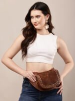 Studded brown leather waist pouch by Dario Lario – handmade vintage belt bag
