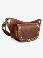 Studded brown leather waist pouch by Dario Lario – handmade vintage belt bag