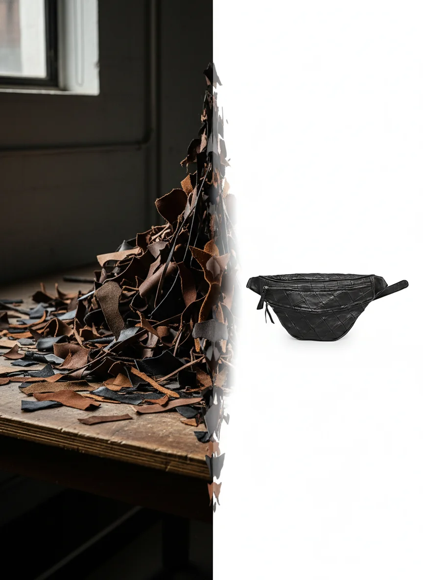 Patchwork black leather waist pouch by Dario Lario